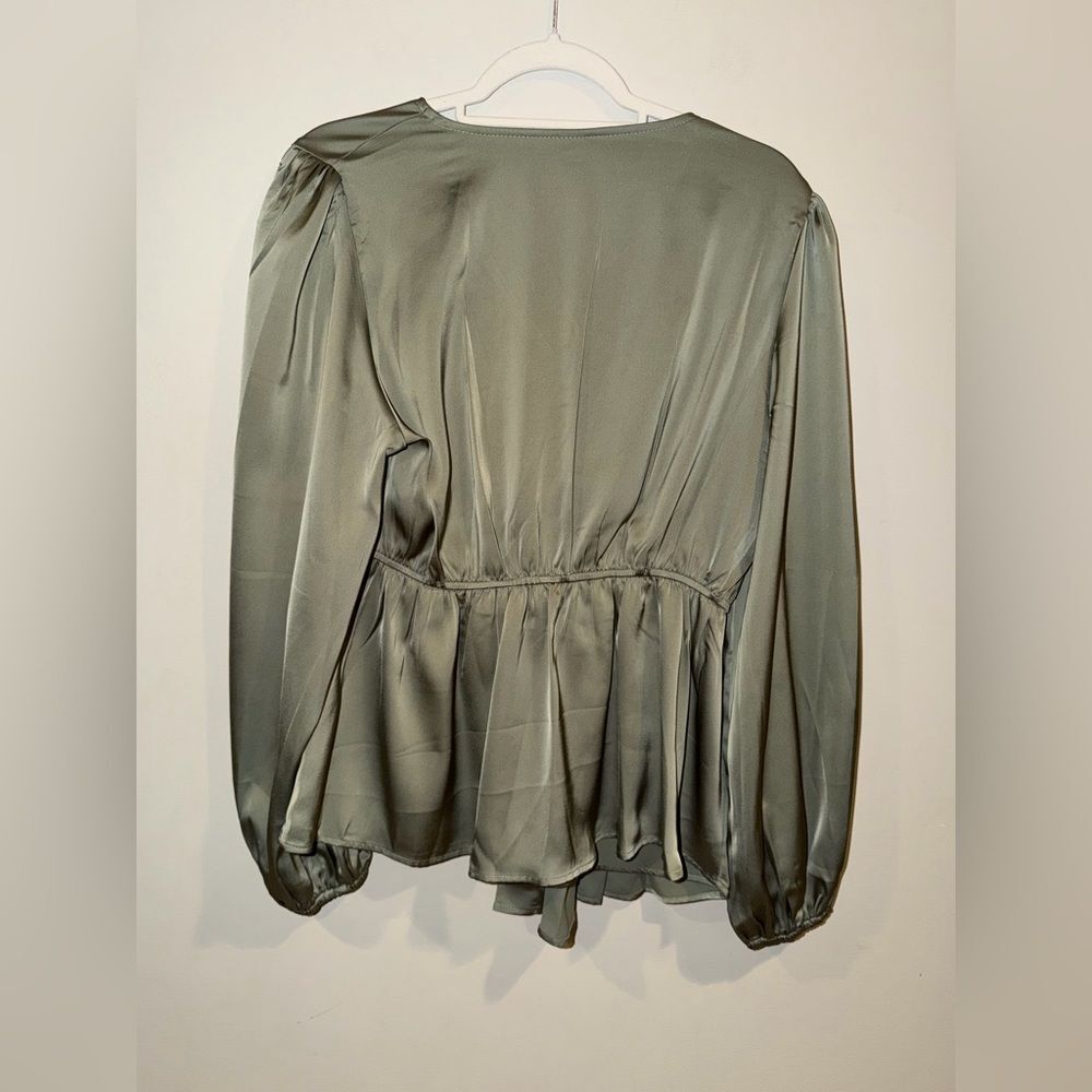✨ SHEIN Sage Green Satin Wrap Blouse - Picture 3 of 4
